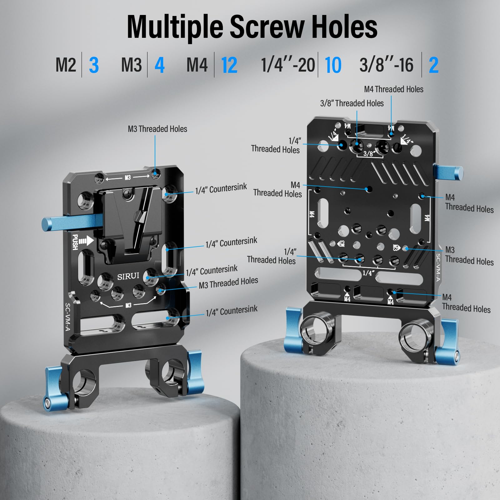 Sirui V Mount Battery Plate With Dual 15Mm Rod Clamps, V Lock Mount Battery Baseplate Adapter For Camera Power Supply, Sc Vm A